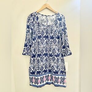 Lilly Pulitzer Tunic Dress M Floral Ikat Pima Cotton Jersey Lounge- EUC